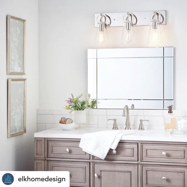 The Gabby 3-light vanity by @elkhomedesign features a die cast ring that clasps a conical shaped glass shade. Available in polished nickel (shown), brass and matte black. 
.
.
.
.
.
#distinctivelighting #lighting #lightingstore #lightingdesign #lightingshowrooms #lightingfixtures #lightingideas #home #homerenovation #homestyling #homeinspo #homedecor #homedesign #homeinterior #instahome #interiorstyling #design #decor #decortips #interiordecorating #interiordesign #hgtv #designtips #hometips #showroom #stcatharines #niagarafalls #fonthill 
.
.
.
Posted @withregram
