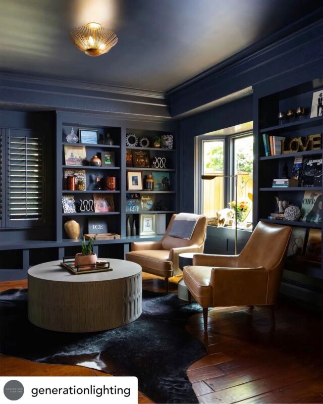 Moody, but make it fashion🤎! The @generationlighting Helios Flush Mount by Alexa Hampton provides the perfect amount of glow in this dramatic study. ⁣
⁣
 “A sexy study we will always adore! Cognac leather armchairs were the perfect pieces to bring into this space."- @trussinteriors⁣
⁣
📷: @morrisphotographydenver⁣
⁣
⁣
.
.
.
.
.
#distinctivelighting #lighting #lightingstore #lightingdesign #lightingshowrooms #lightingfixtures #lightingideas #home #homerenovation #homestyling #homeinspo #homedecor #homedesign #homeinterior #instahome #interiorstyling #design #decor #decortips #interiordecorating #interiordesign #hgtv #designtips #hometips #showroom #stcatharines #niagarafalls #fonthill 
.
.
.
Posted @withregram